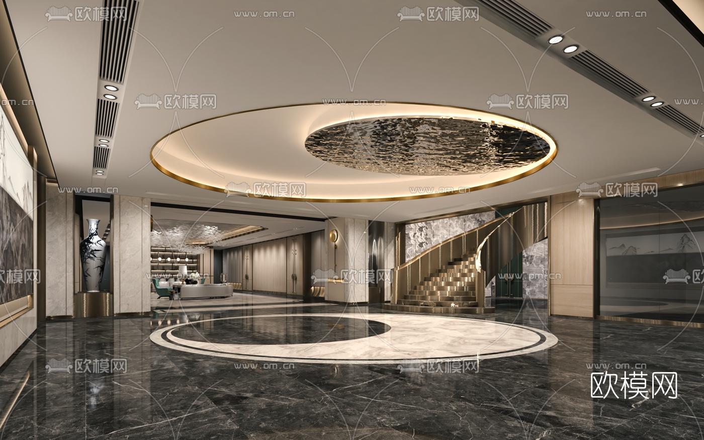 现代会所大堂休息区3d模型