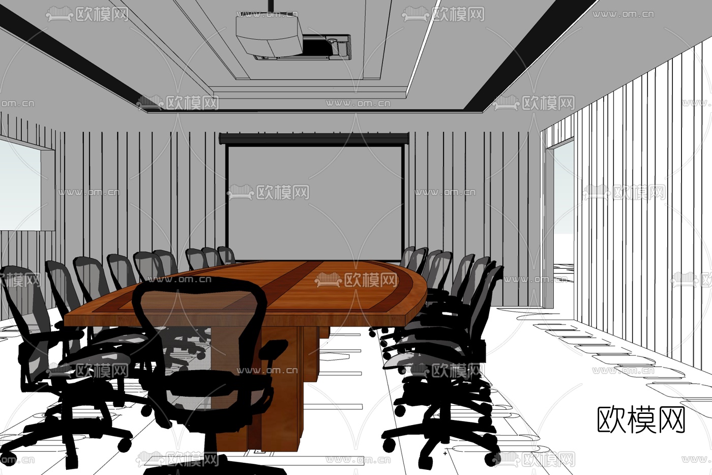 现代会议室免费su模型下载