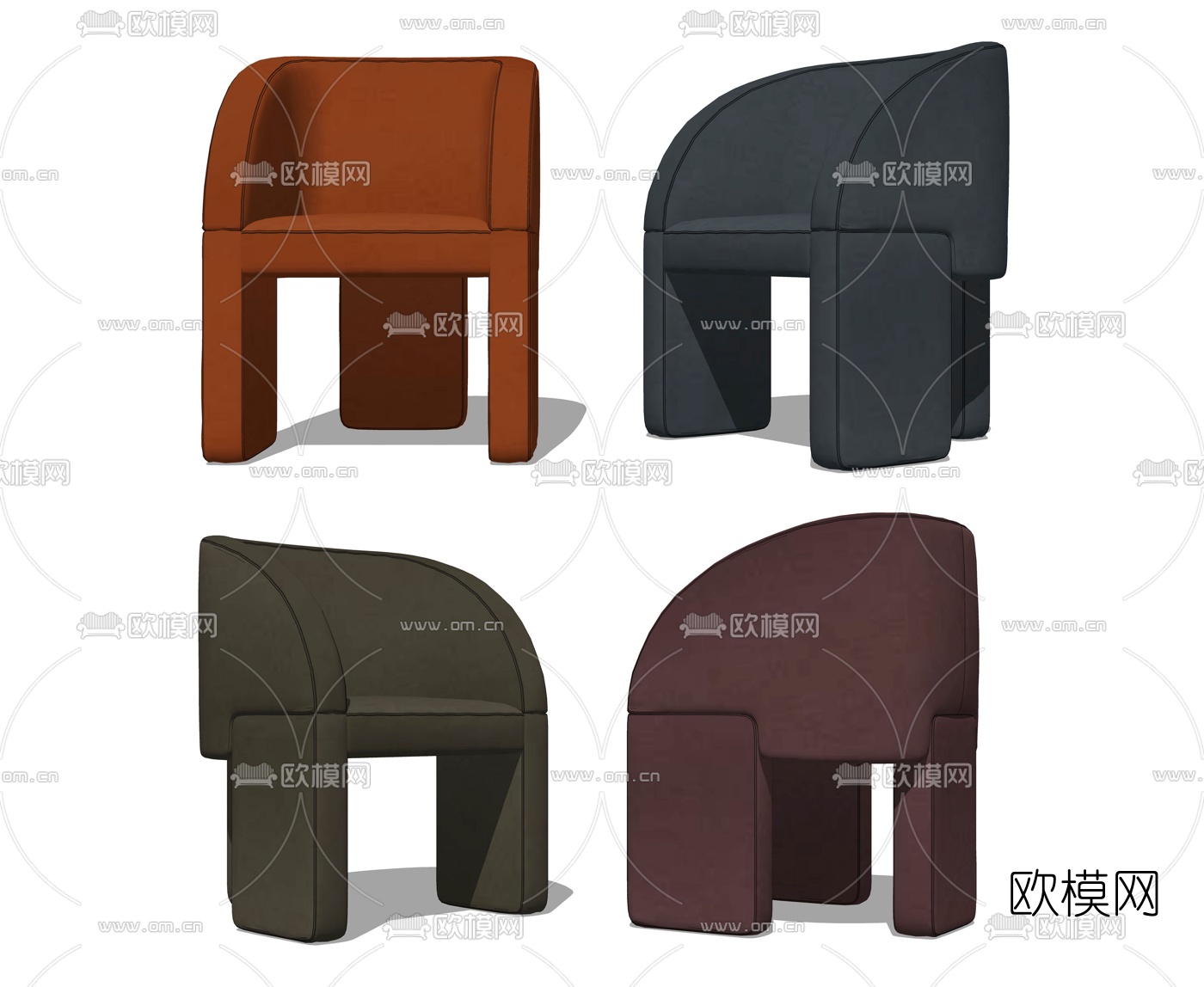 现代彩色休闲椅组合su模型下载