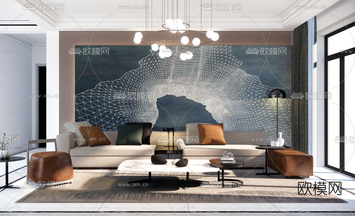 现代简约客厅su模型