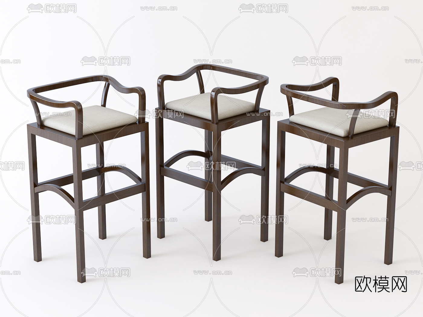 新中式实木吧台椅3d模型下载