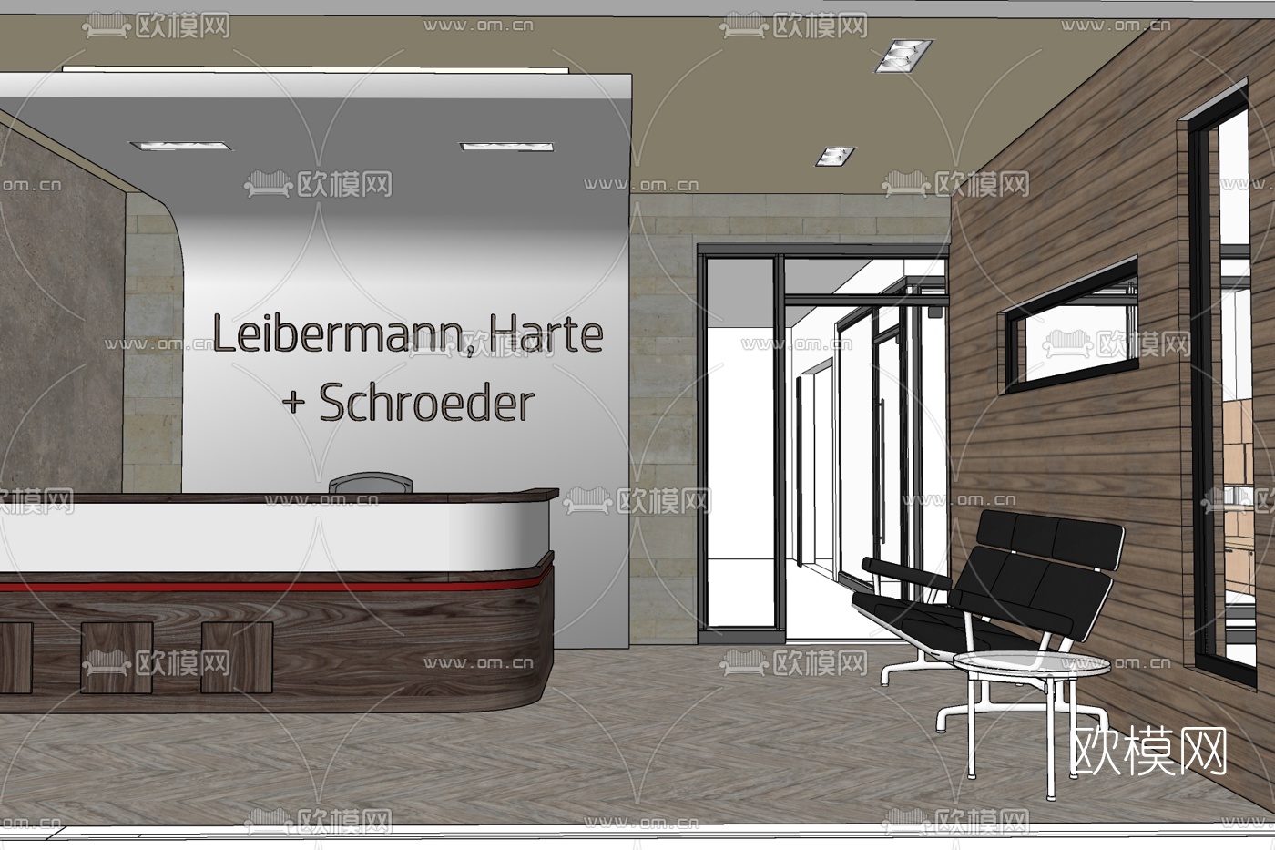 现代办公前台su模型下载
