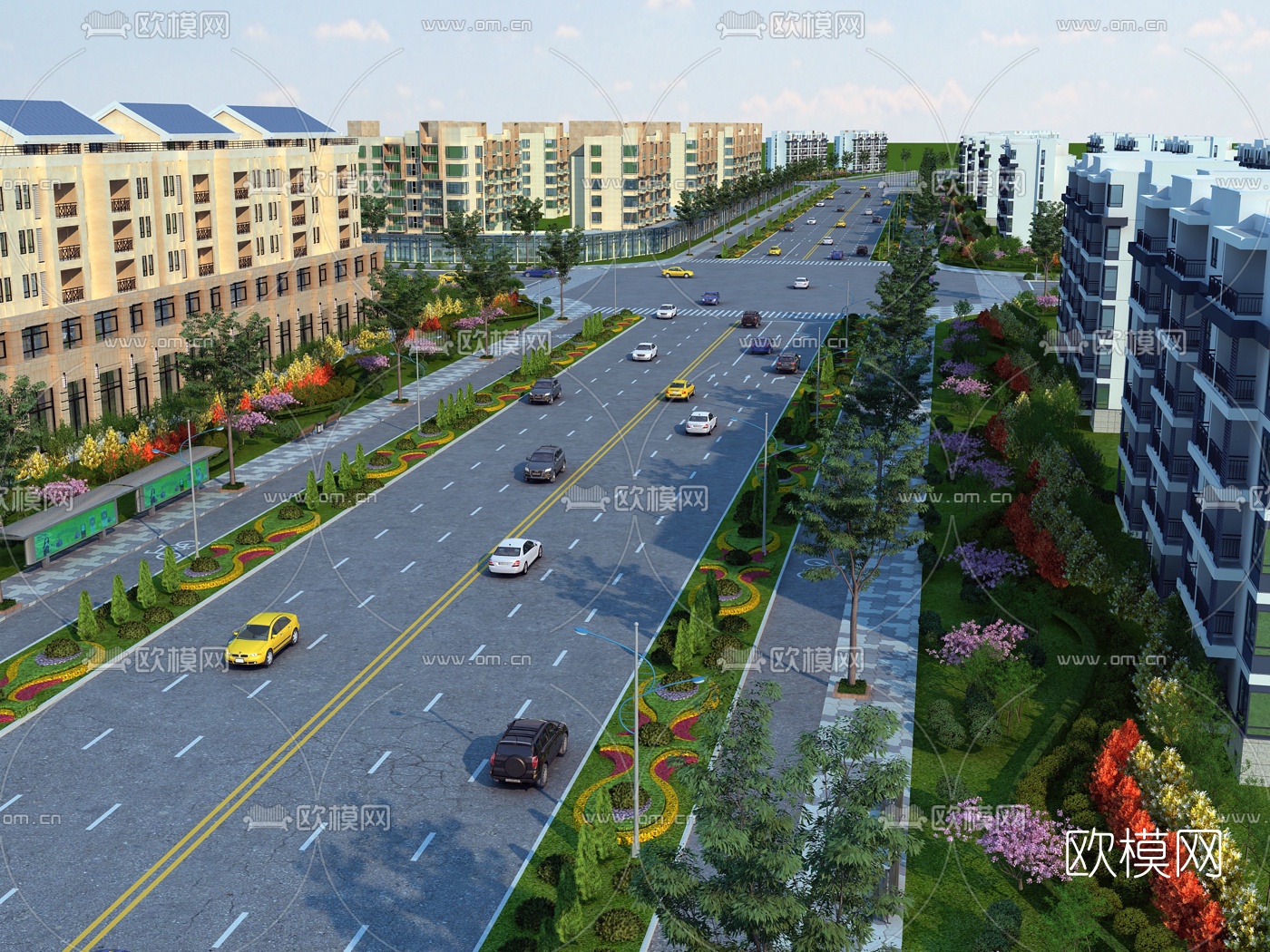 现代城市道路绿化园林景观3d模型