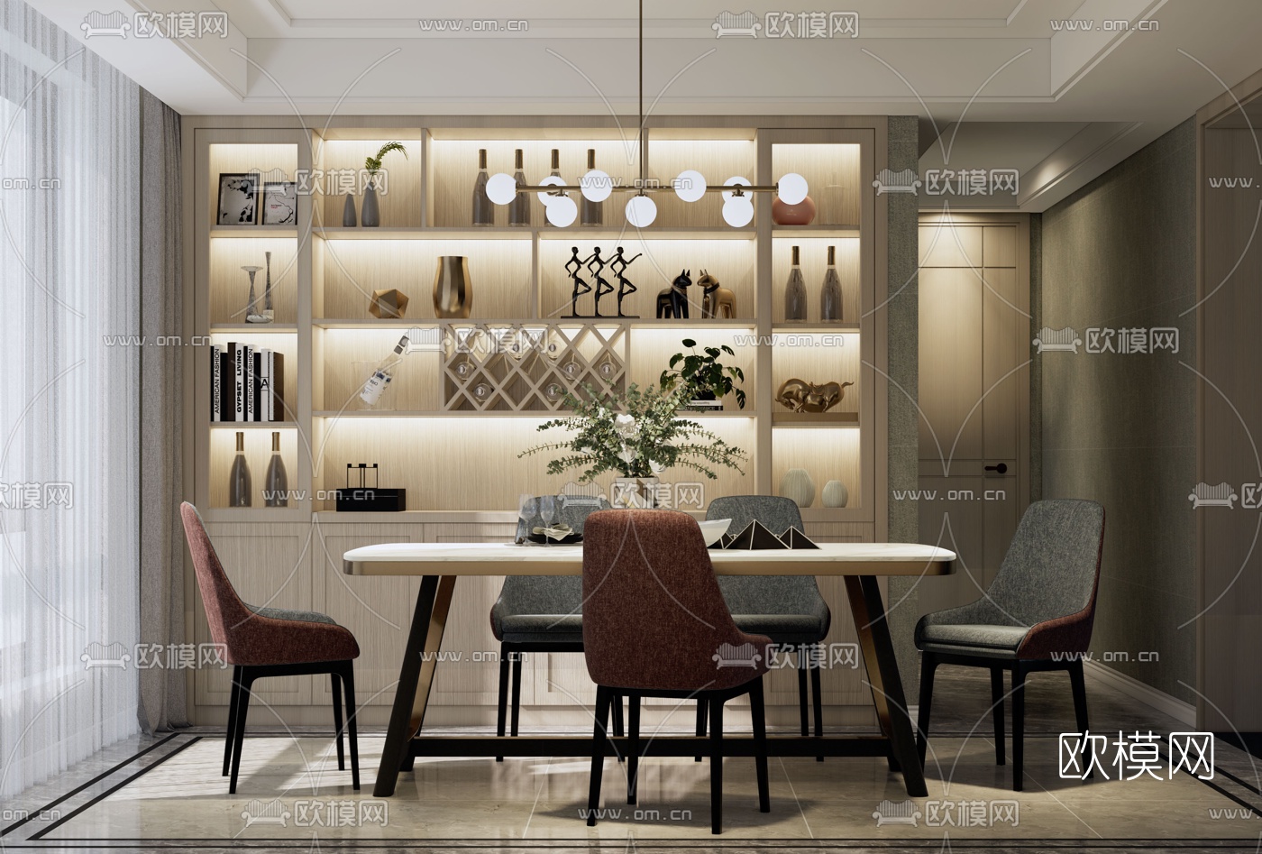 现代轻奢餐厅su模型