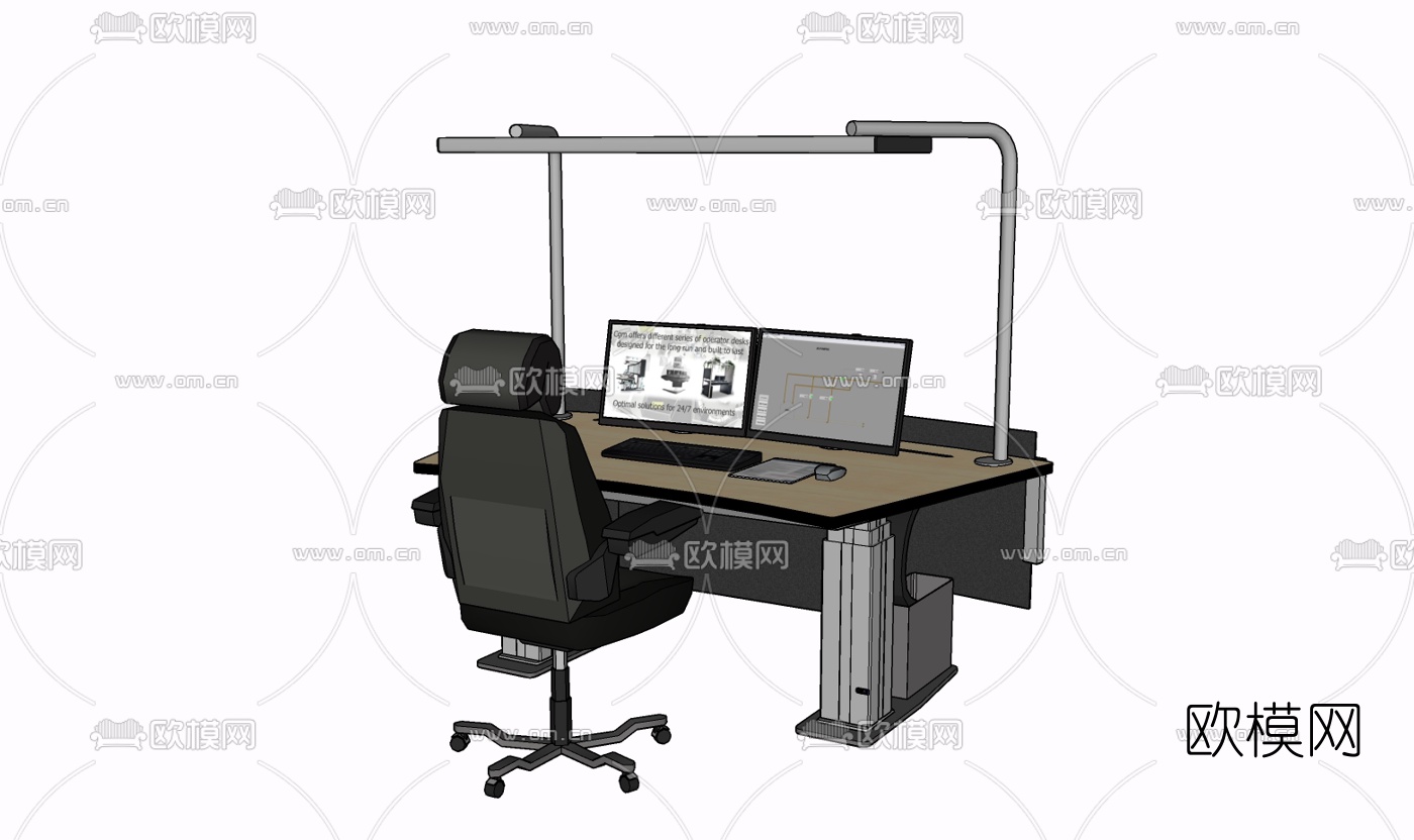 现代班台桌免费su模型下载