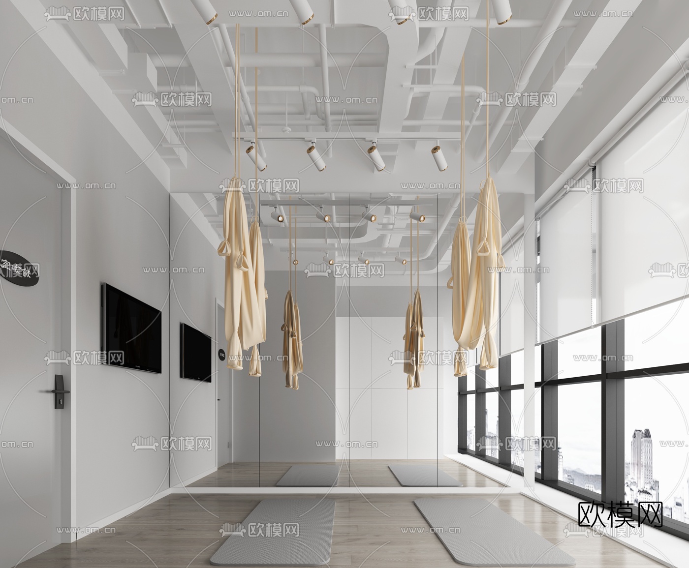 现代健身房瑜伽室3d模型下载（渲染图2）