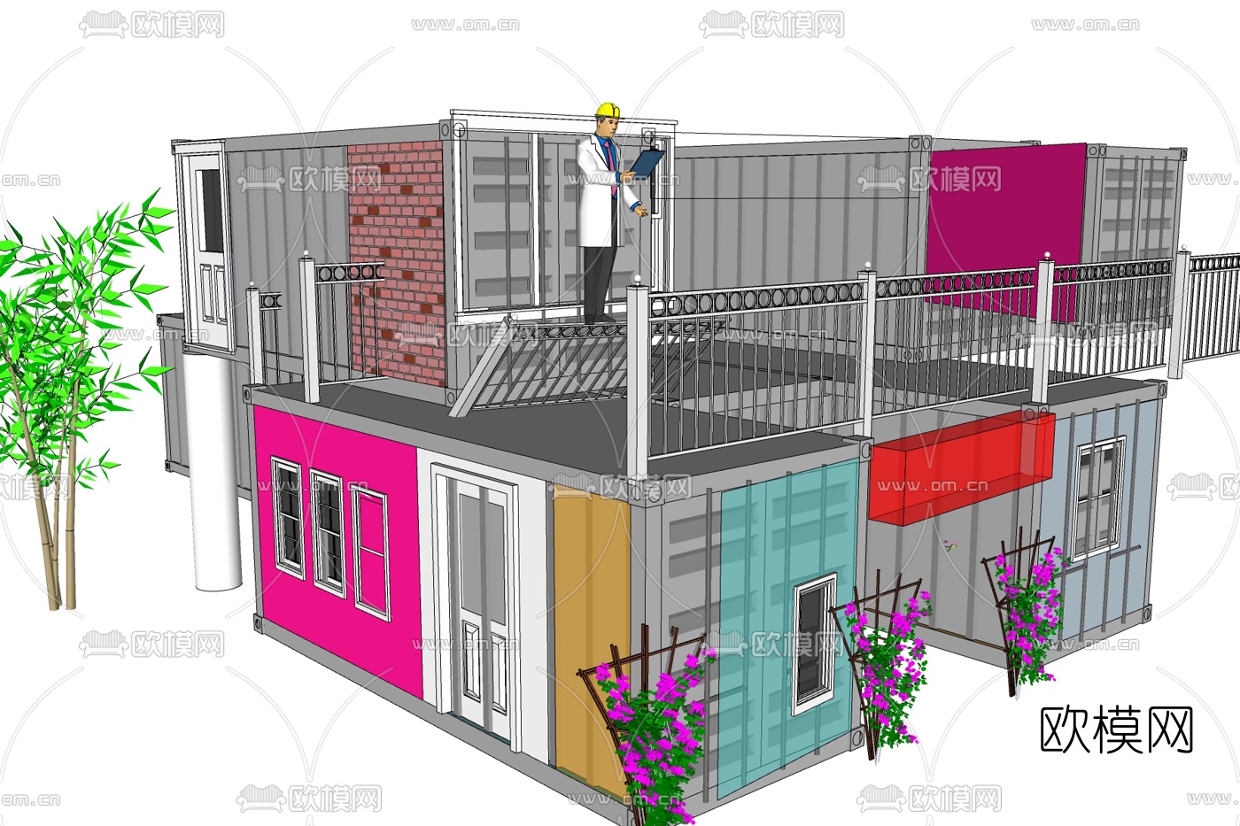 工业风集装箱别墅免费su模型下载