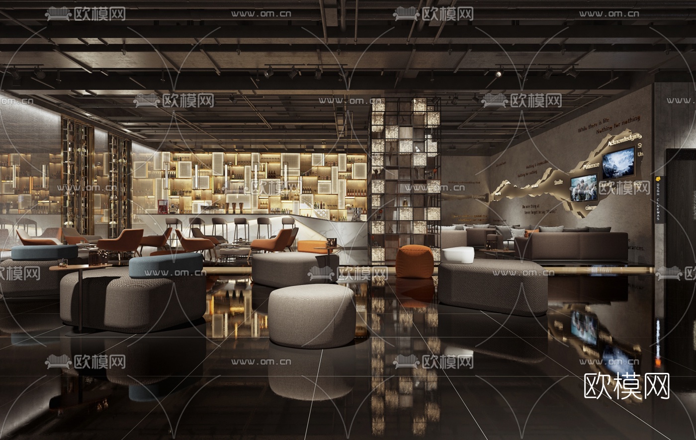 工业风电影院大厅3d模型