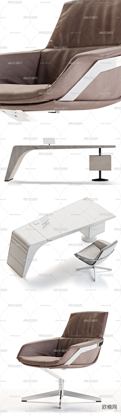 现代实木班台办公桌3d模型