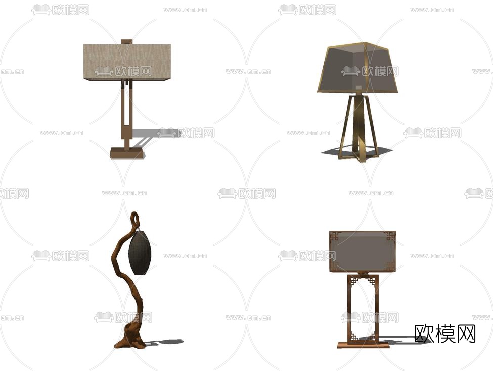 新中式金属台灯组合su模型下载
