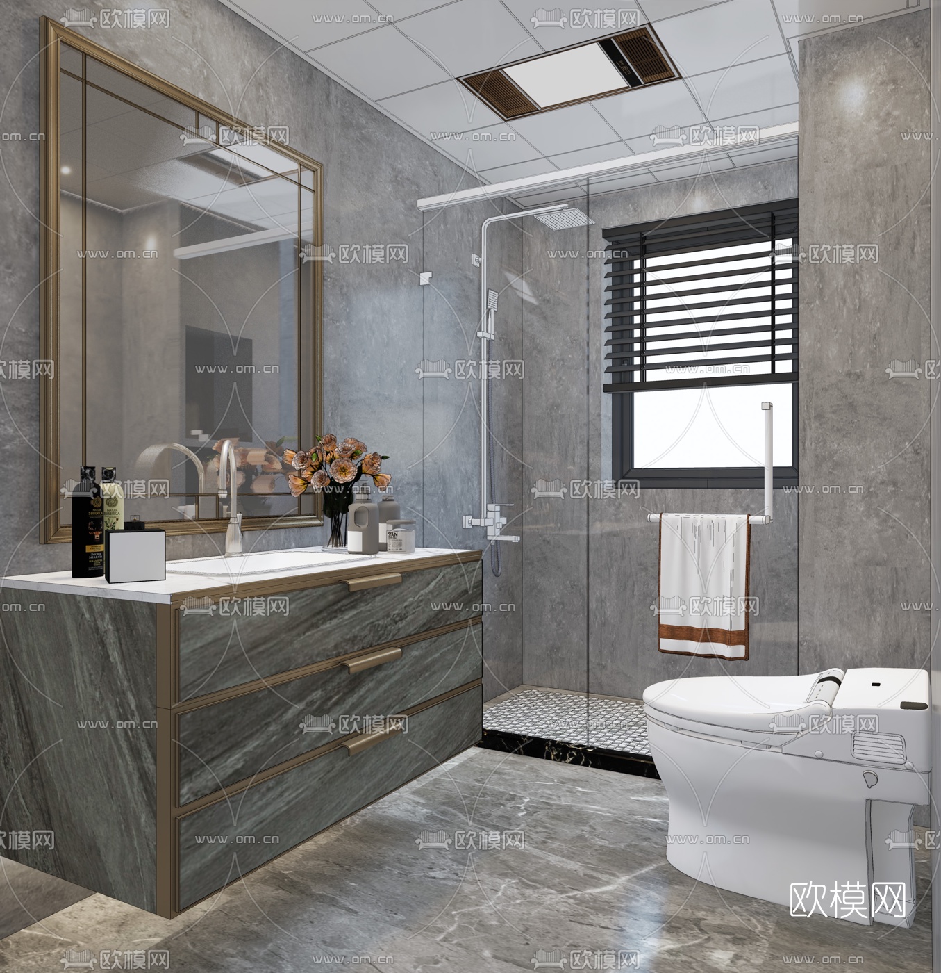 现代轻奢卫生间su模型下载（渲染图1）