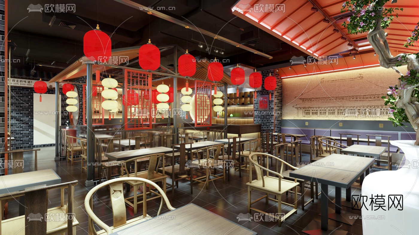 新中式中餐厅su模型下载（渲染图5）