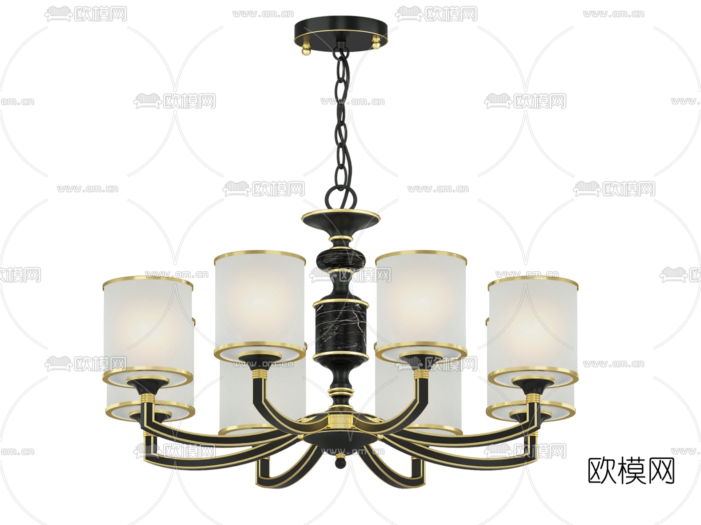 新中式金属多头吊灯3d模型下载（渲染图4）