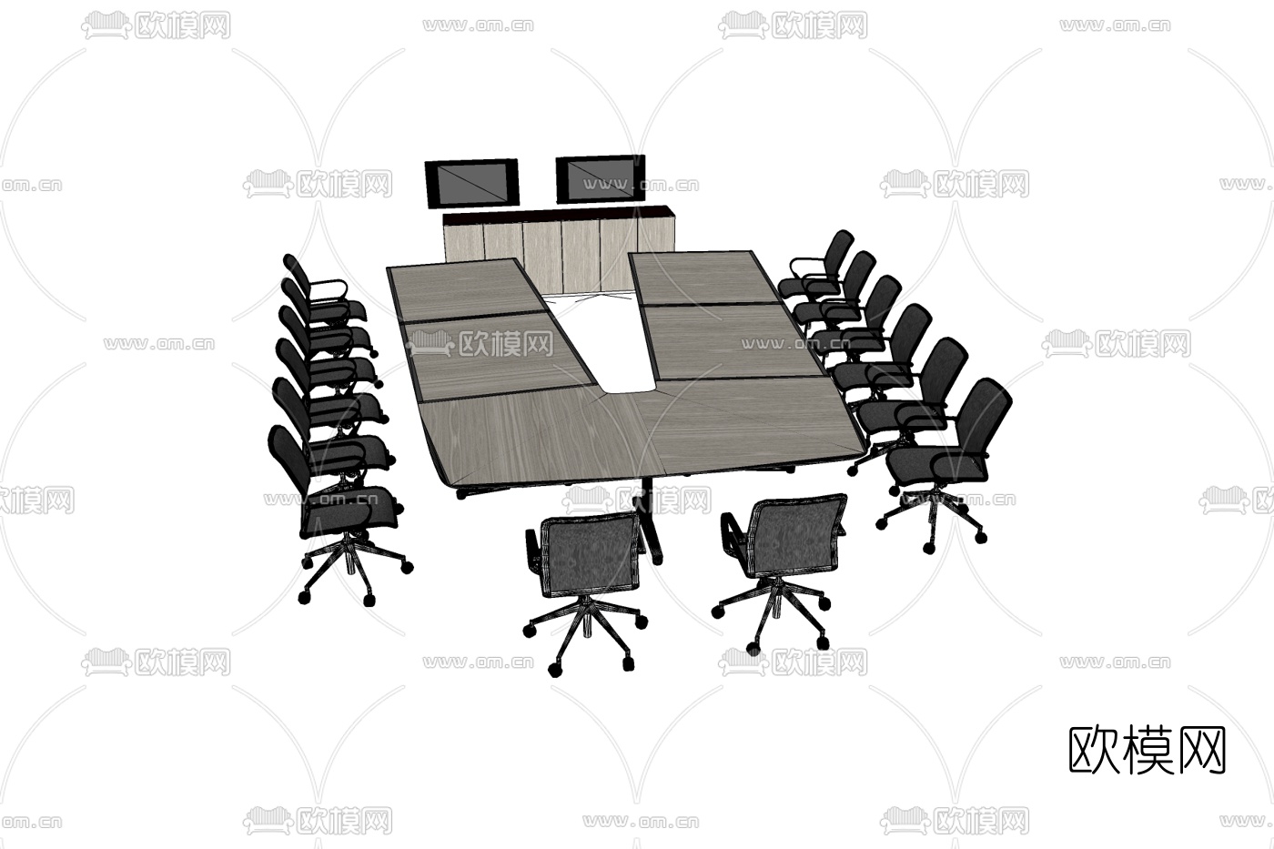 现代办公室会议桌椅免费su模型下载