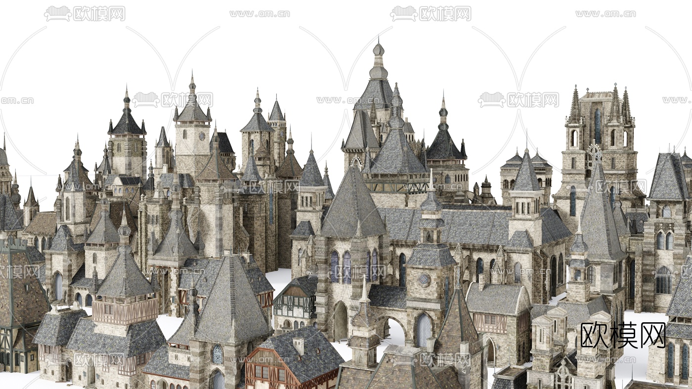 欧式古城堡外观3d模型下载（渲染图1）