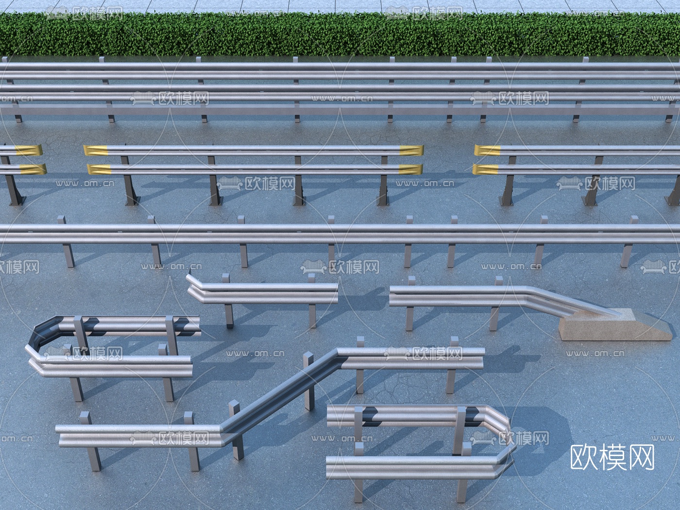 现代高速护栏公路防撞栏3d模型下载（渲染图1）