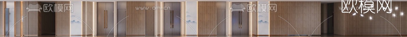 新中式办公室走廊过道3d模型下载（渲染图4）