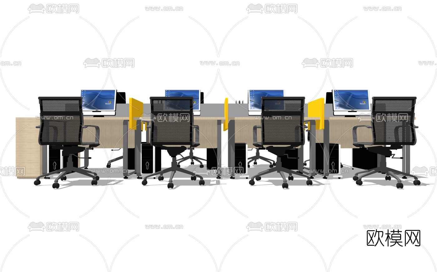 现代卡座办公桌椅su模型下载（渲染图1）