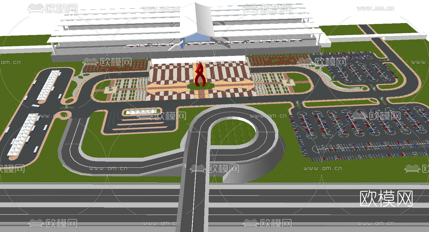 现代公交车站停车场su模型下载（渲染图4）