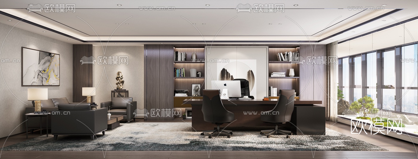新中式董事长办公室3d模型