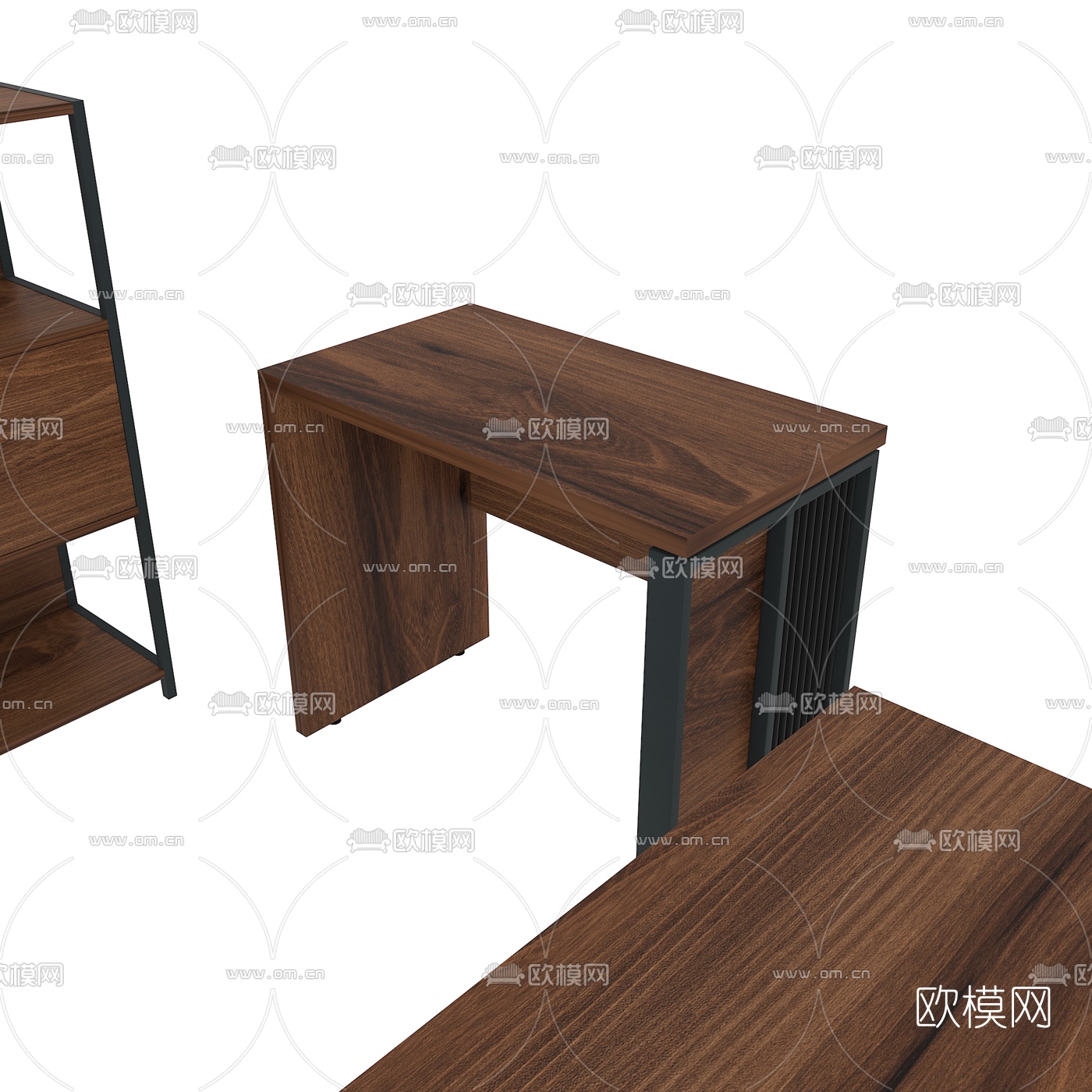 工业风原木办公桌椅班台免费3d模型下载（渲染图3）