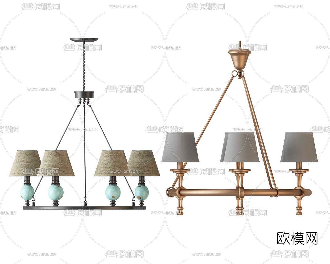 美式金属多头吊灯3d模型下载