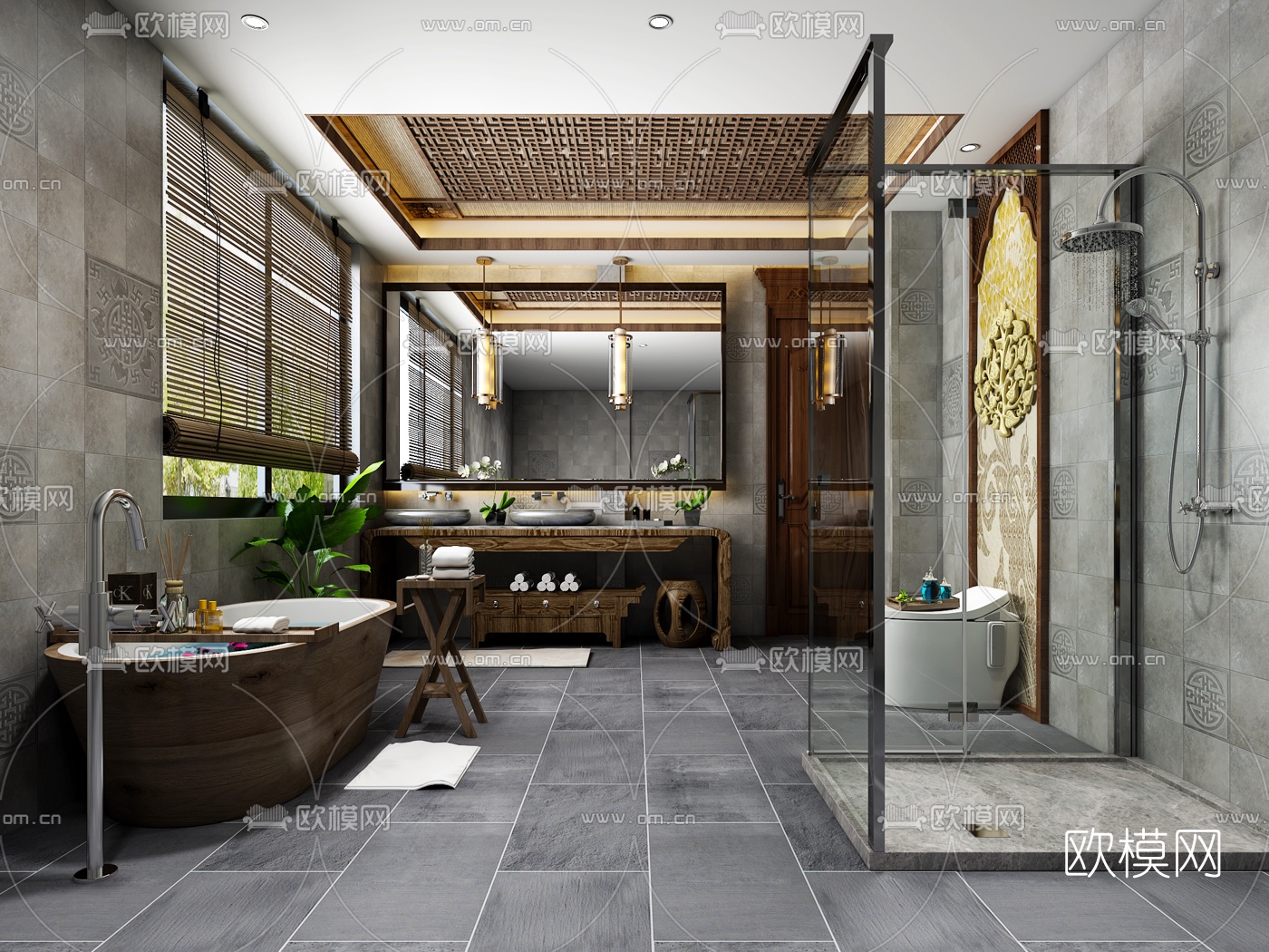 东南亚卫生间浴室3d模型下载