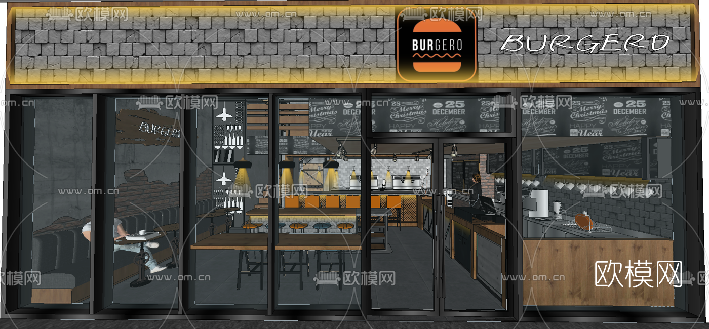 工业风咖啡厅su模型下载（渲染图5）