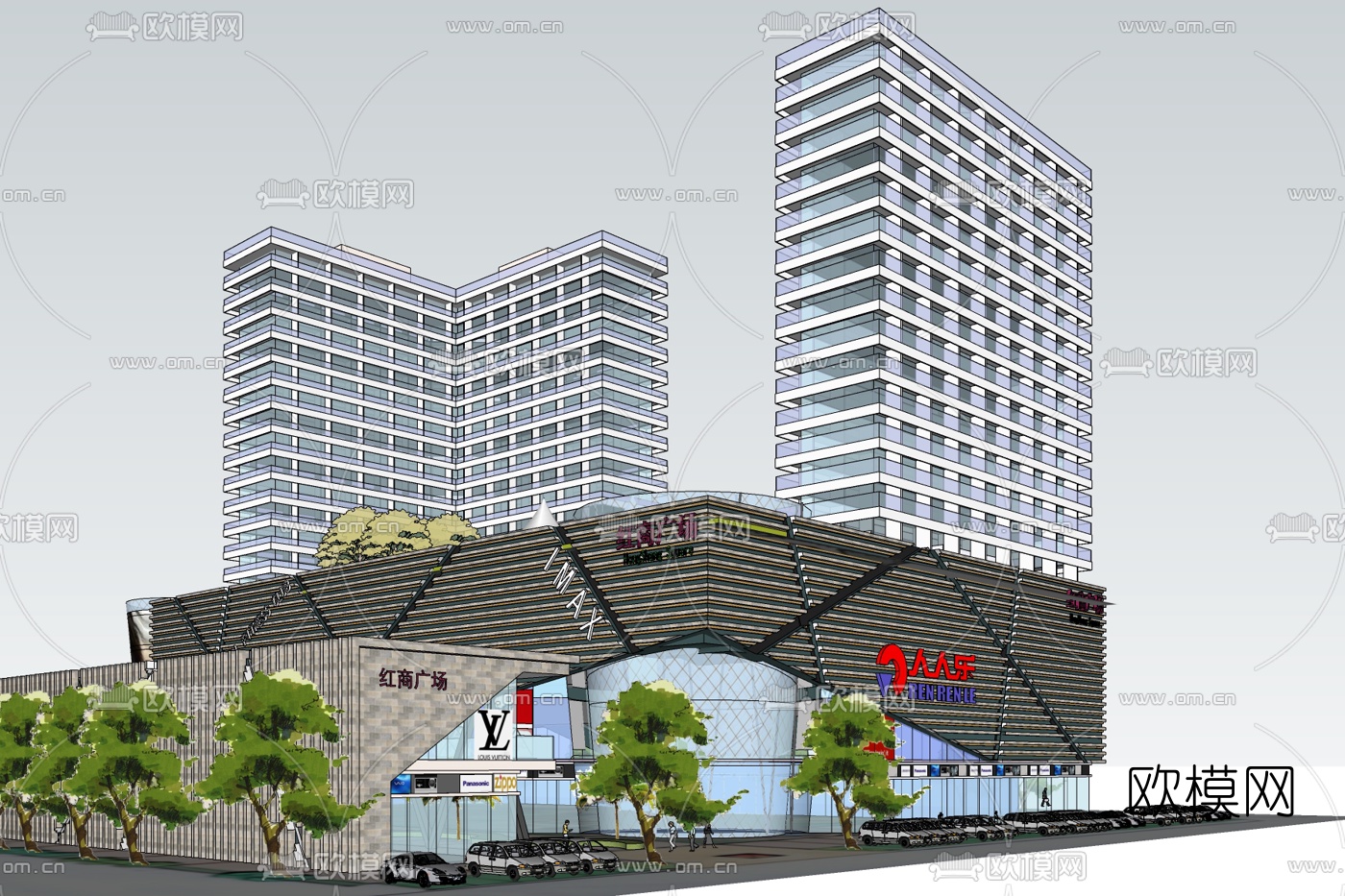 欧式商业广场免费su模型下载