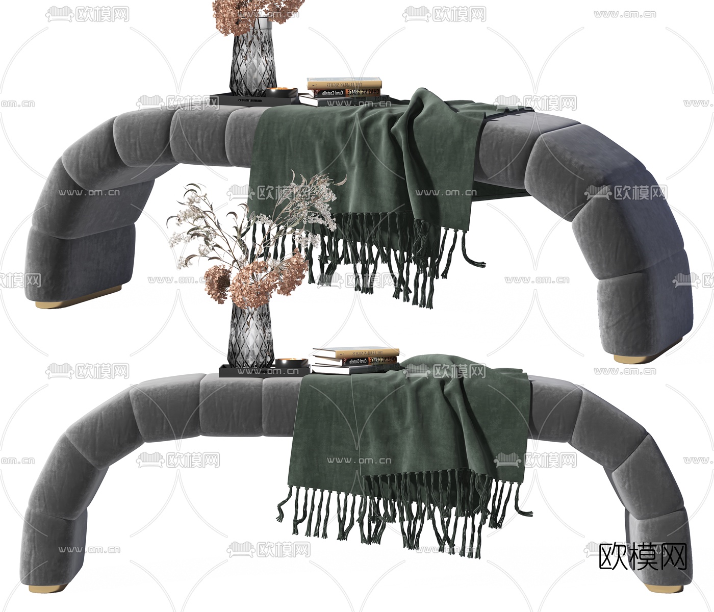 现代布艺床尾凳3d模型下载（渲染图3）