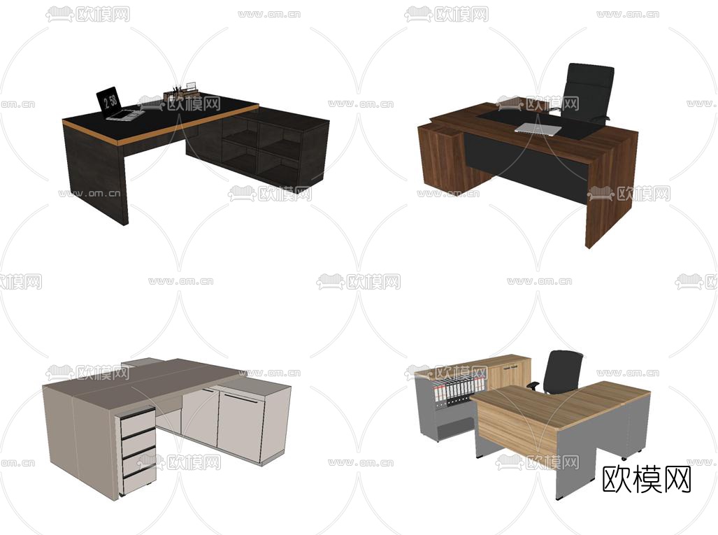现代实木办公桌班台桌su模型下载