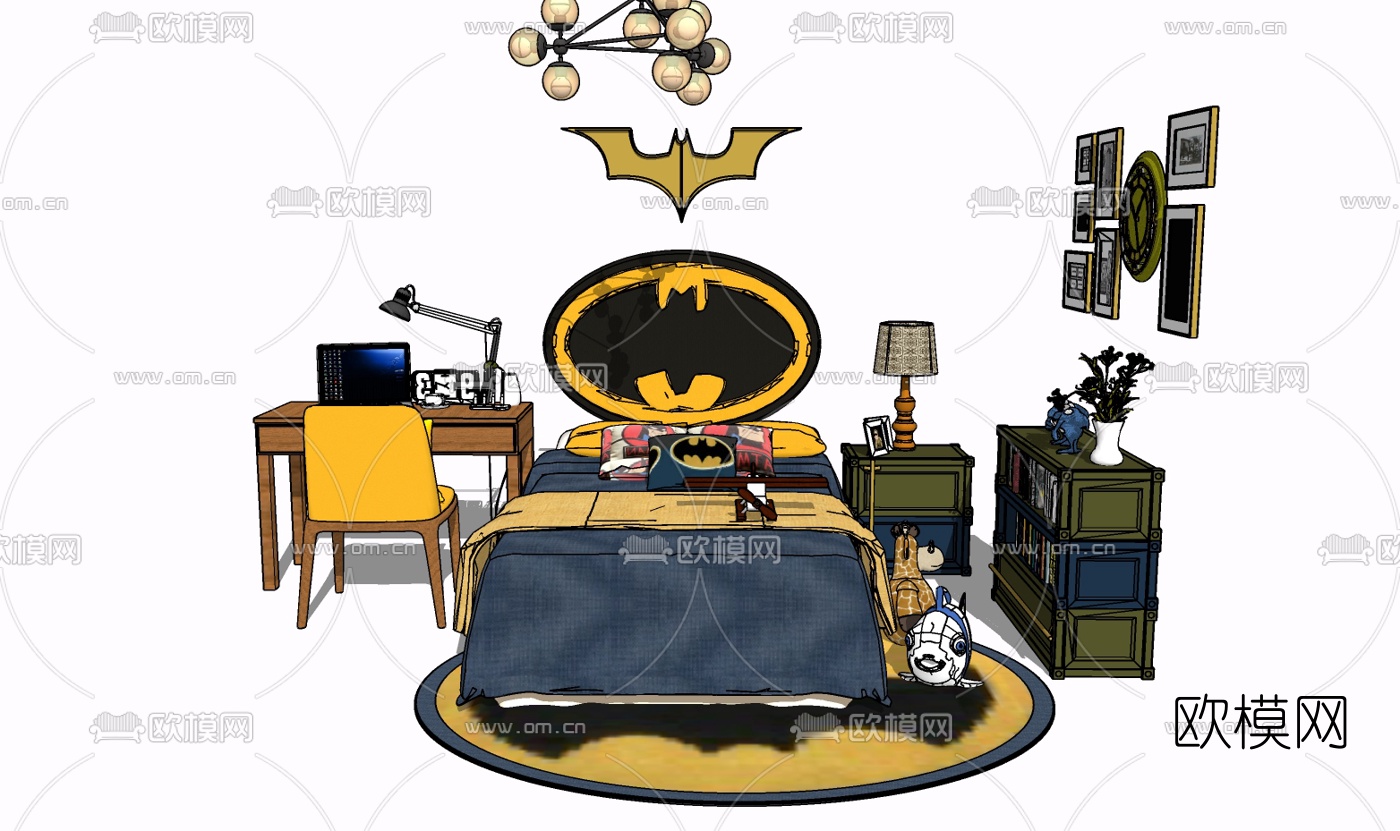 现代布艺儿童床免费su模型下载