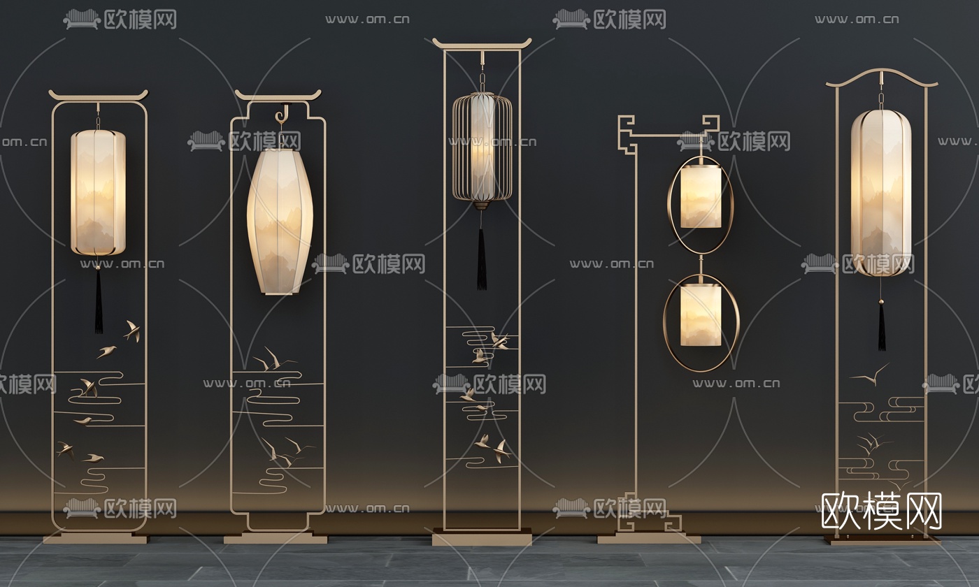 新中式铁艺落地灯组合3d模型