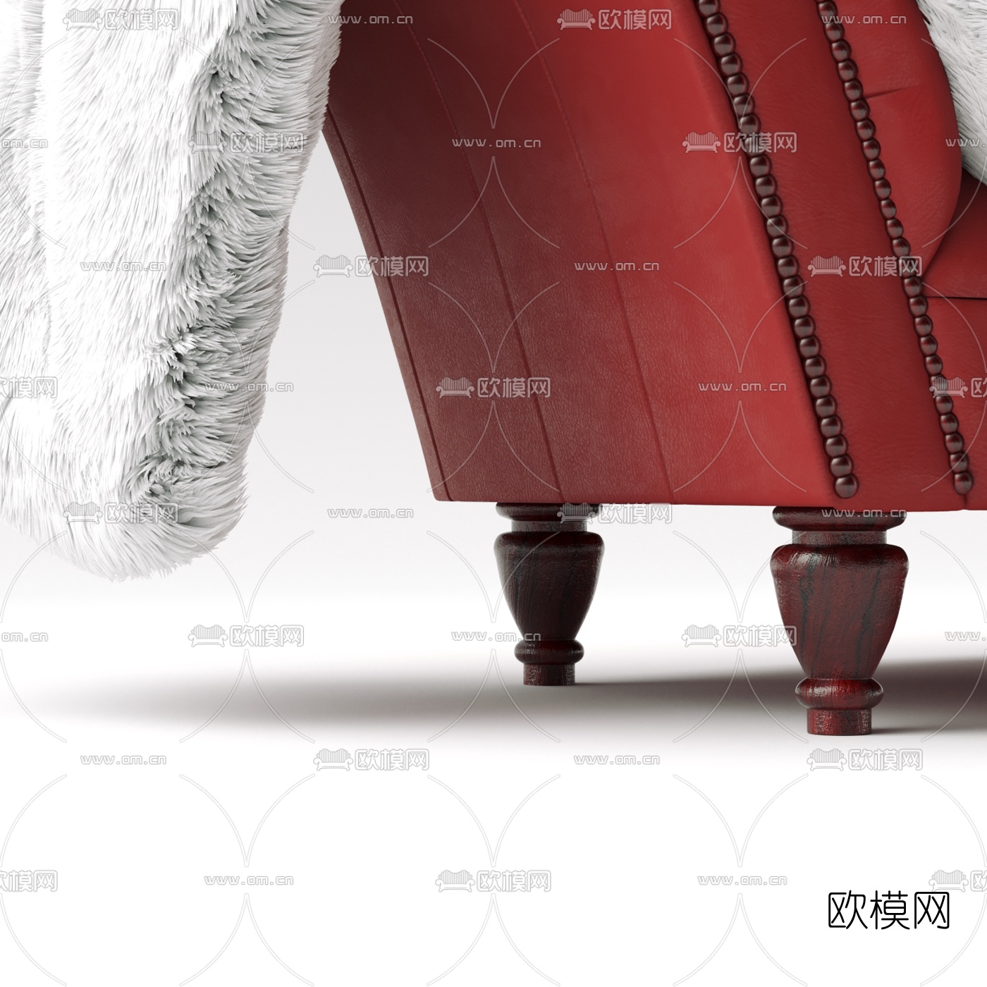 美式皮革双人沙发3d模型下载（渲染图8）