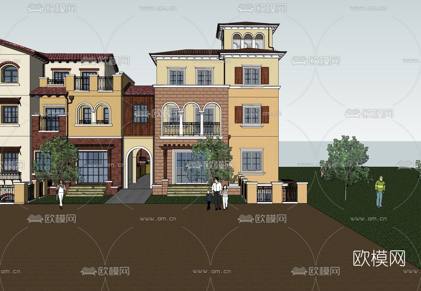 欧式连排别墅免费su模型下载