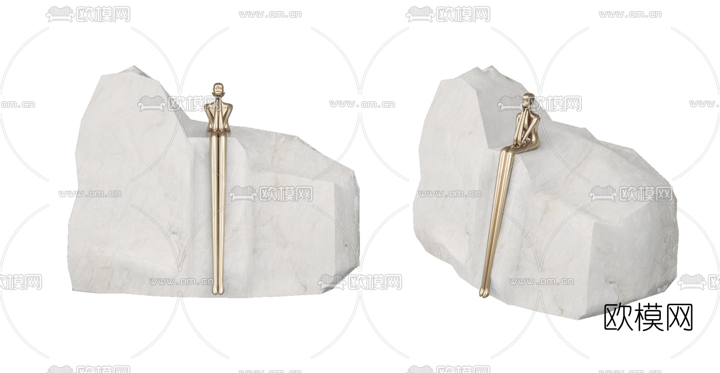 现代石头人物雕塑3d模型下载