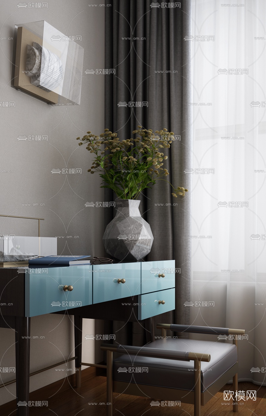 馥高设计 新中式梳妆台3d模型下载