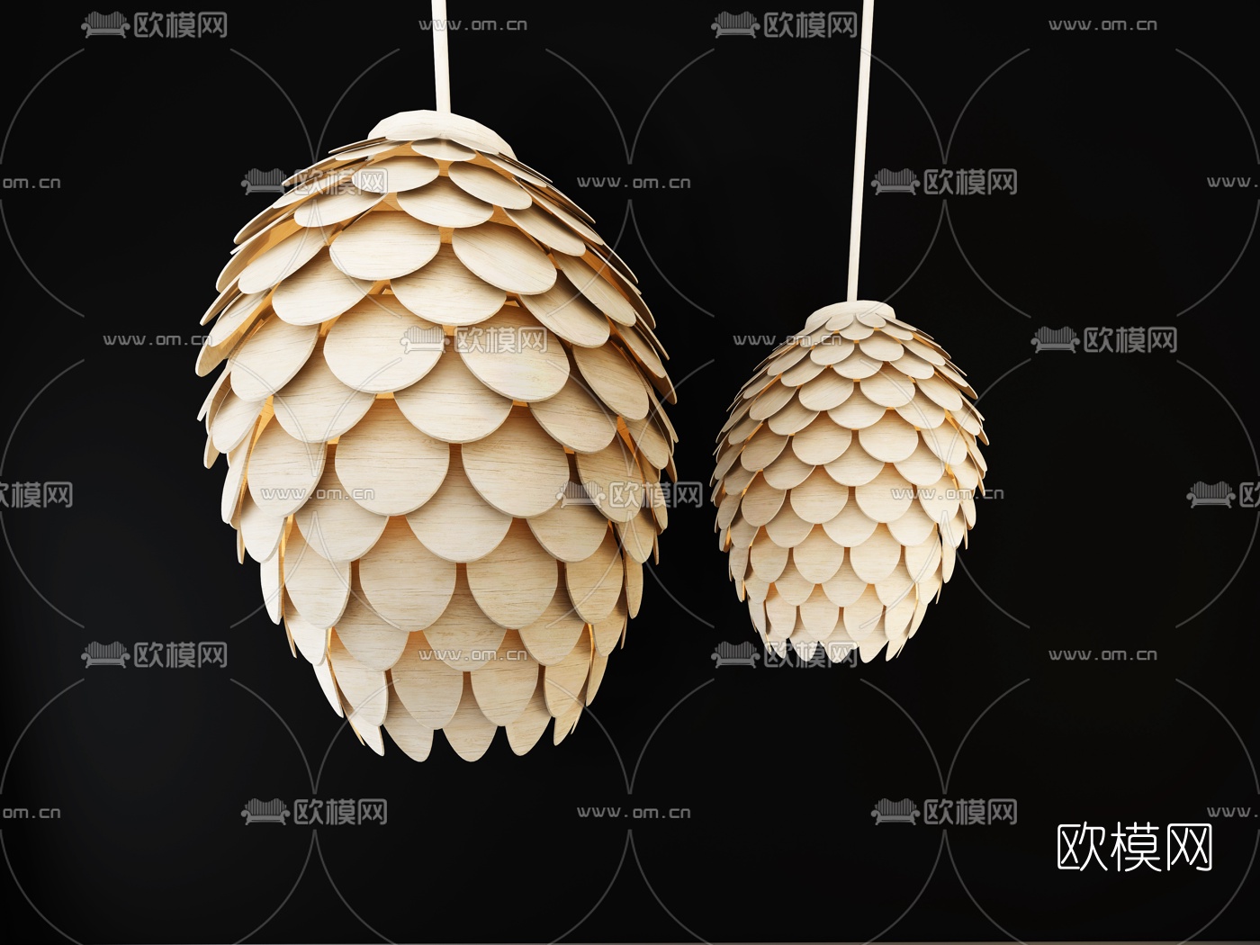 北欧木质松果吊灯3d模型