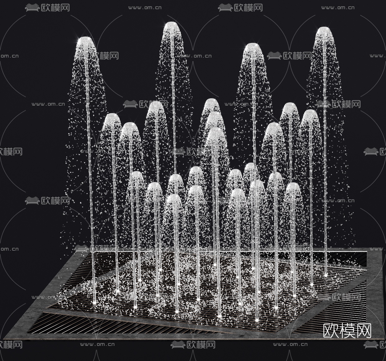 现代广场喷泉3d模型下载（渲染图2）
