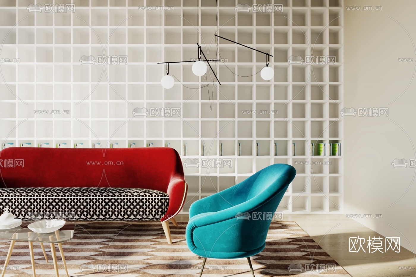 后现代布艺沙发组合3d模型下载（渲染图3）