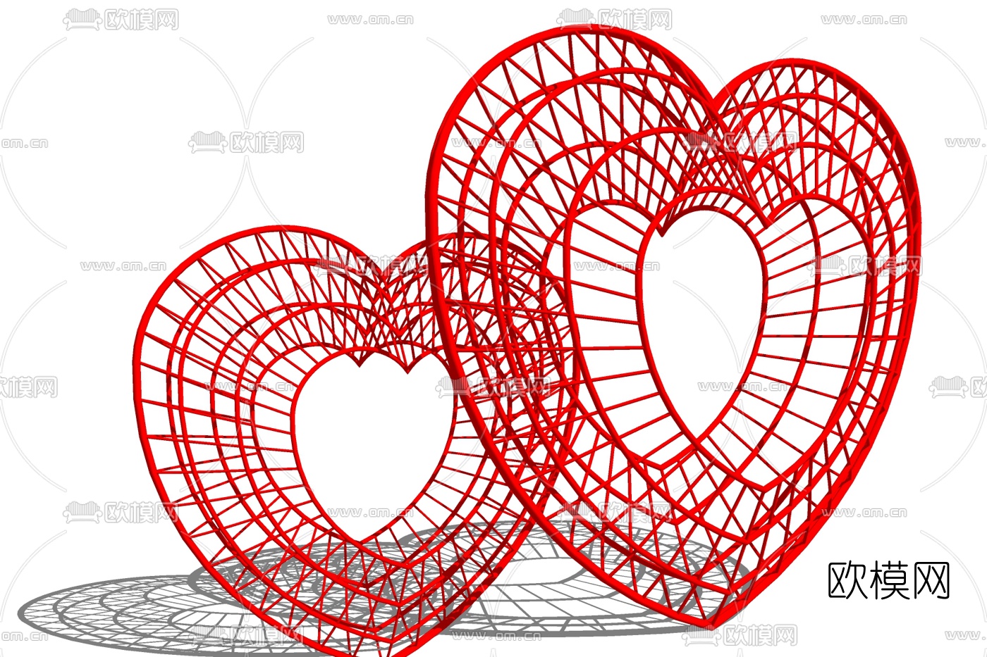 现代铁艺心形雕塑小品免费su模型下载