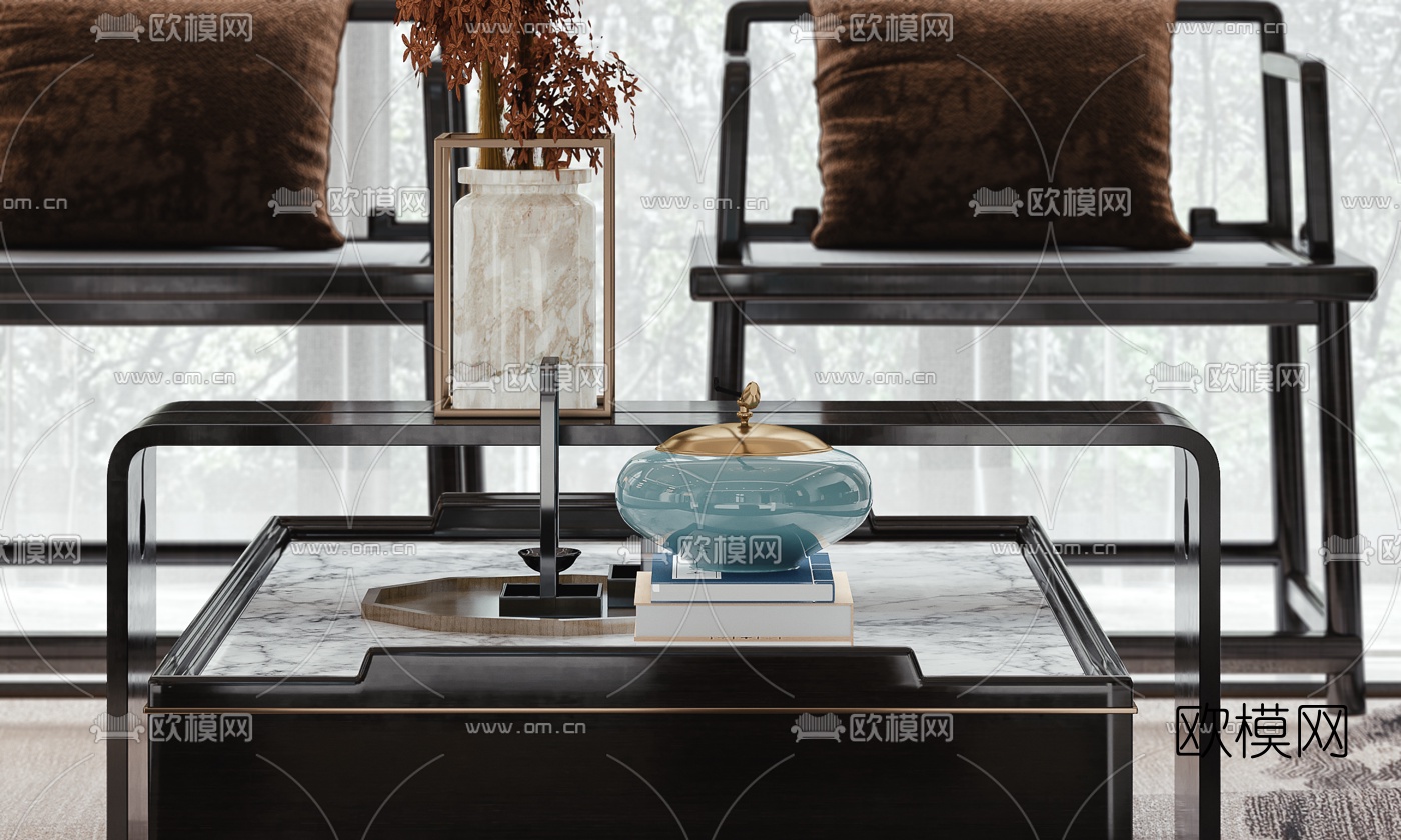 新中式客厅餐厅厨房3d模型