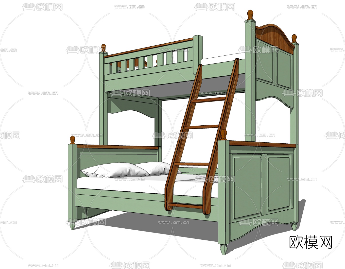 美式儿童高低床su模型下载