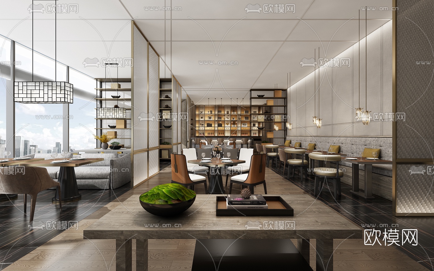 新中式酒店餐厅3d模型下载