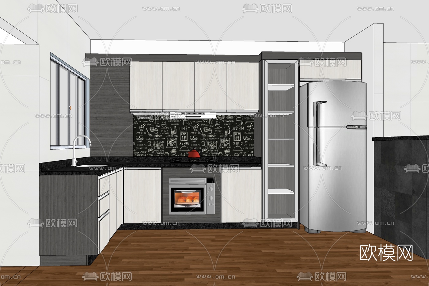 现代厨房免费su模型下载