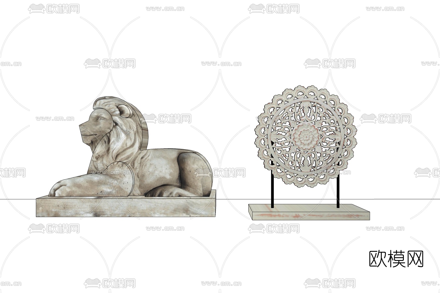 欧式狮子雕塑摆件免费su模型下载