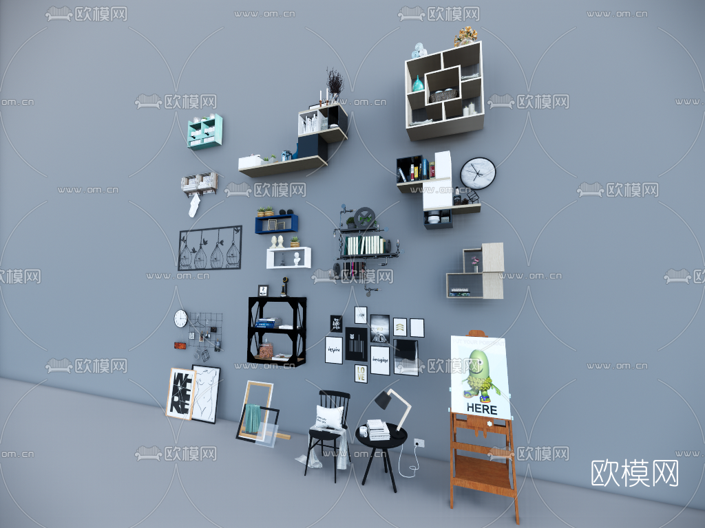现代壁柜墙饰su模型下载（渲染图4）
