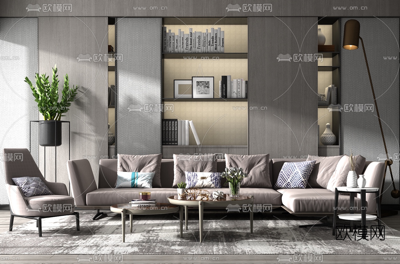 现代布艺组合沙发3d模型下载_ID10278632_3dmax免费模型-欧模网