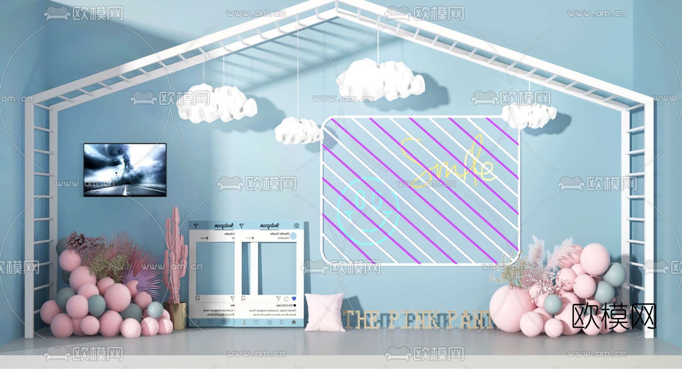 北欧网红服装店橱窗美陈3d模型下载