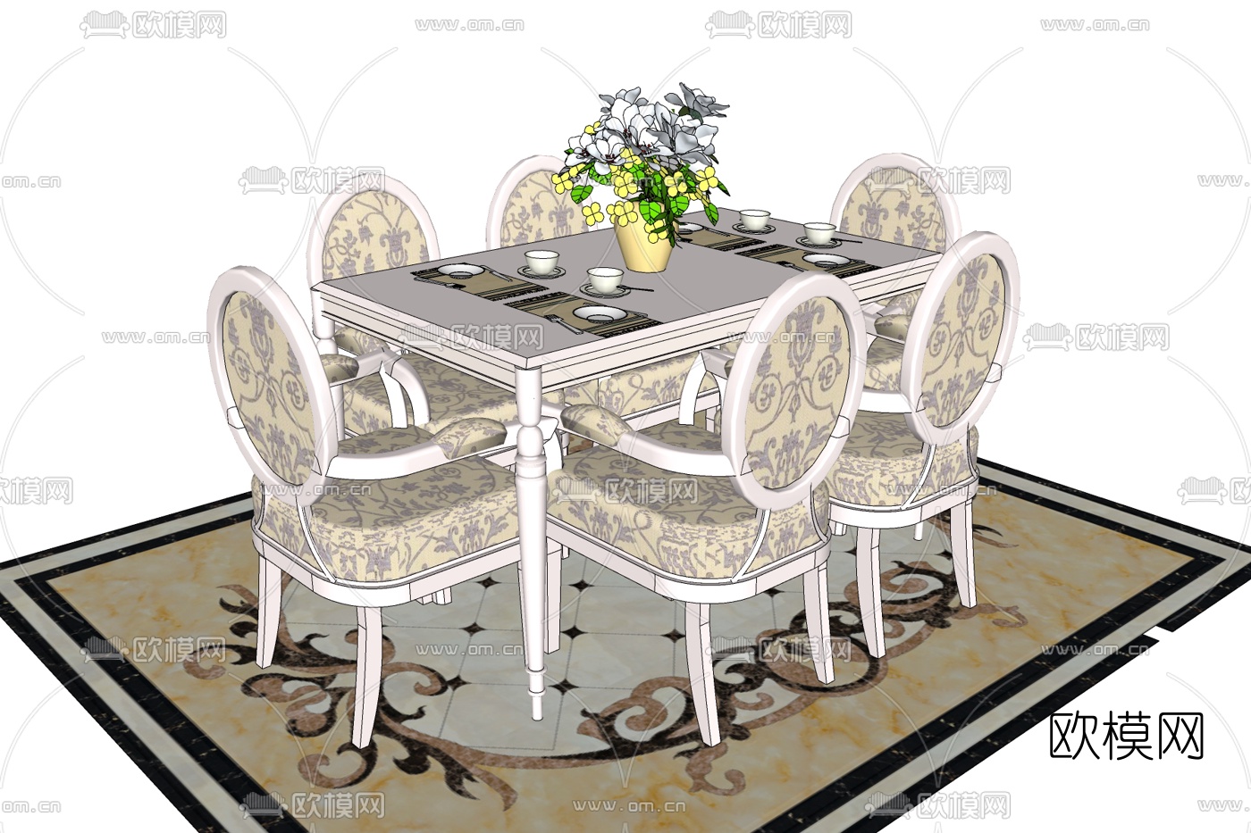 美式轻奢餐桌椅免费su模型下载